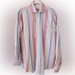 Bugatchi Uomo cotton stripes shirt men's S button down multicolored stripe